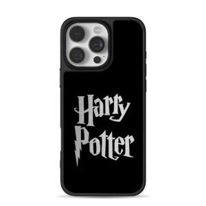 Silver Harry Potter text on black iPhone 16 Pro Max Black Case