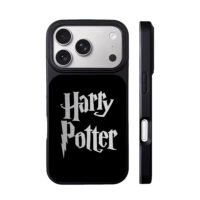 Silver Harry Potter text on black iPhone 17 Pro Max Black Case