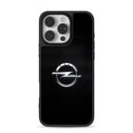 Silver Opel logo on carbon texture iPhone 16 Pro Max Black Case