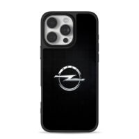 Silver Opel logo on carbon texture iPhone 16 Pro Max Black Case