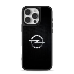 Silver Opel logo on carbon texture iPhone 16 Pro Max Black Case