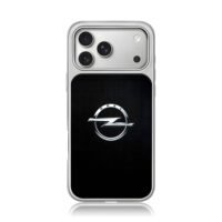 Silver Opel logo on carbon texture iPhone 17 Pro Max Electroplated Silver Case1