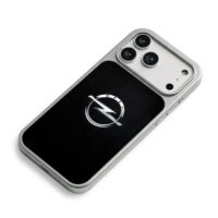 Silver Opel logo on carbon texture iPhone 17 Pro Max Electroplated Silver Case2