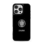 Silver shield logo TANK text black iPhone 16 Pro Max Black Case