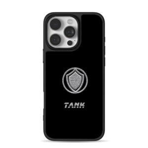 Silver shield logo TANK text black iPhone 16 Pro Max Black Case