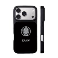 Silver shield logo TANK text black iPhone 17 Pro Max Black Case
