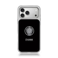 Silver shield logo TANK text black iPhone 17 Pro Max Electroplated Silver Case1