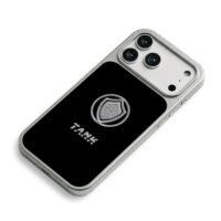 Silver shield logo TANK text black iPhone 17 Pro Max Electroplated Silver Case2