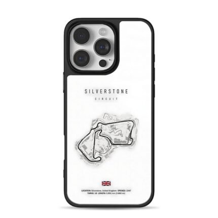 Silverstone F1 circuit map UK flag iPhone 16 Pro Max Black Case
