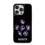 Six glowing Katseye icons on black iPhone 16 Pro Max Black Case