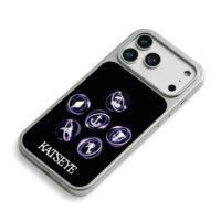 Six glowing Katseye icons on black iPhone 17 Pro Max Electroplated Silver Case2