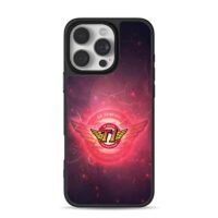 SKT T1 winged logo on red nebula iPhone 16 Pro Max Black Case