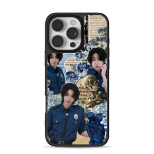 SKZ Han police floral skull collage iPhone 16 Pro Max Black Case