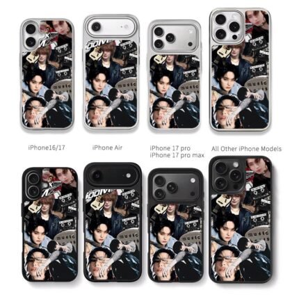 skz members retro music guitar tape Chris Brown Phone Case Black Electroplated Silver For Iphone 11 To 17