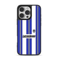 Soccer blue white yellow stripe iPhone 16 Pro Max Black Case