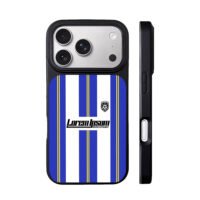 Soccer blue white yellow stripe iPhone 17 Pro Max Black Case