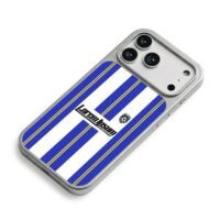 Soccer blue white yellow stripe iPhone 17 Pro Max Electroplated Silver Case2