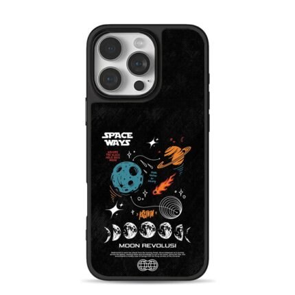 Space saturn moon phases meteor art iPhone 16 Pro Max Black Case