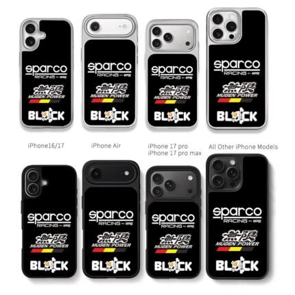 Sparco Racing Mugen Block 43 logos Chris Brown Phone Case Black Electroplated Silver For Iphone 11 To 17