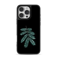 Sparkling emerald fern leaf iPhone 16 Pro Max Black Case