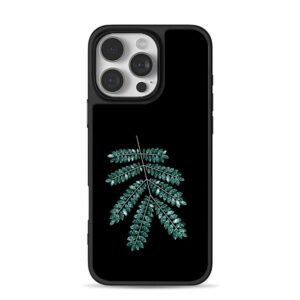 Sparkling emerald fern leaf iPhone 16 Pro Max Black Case