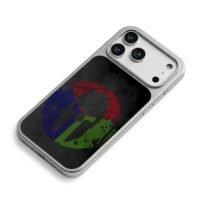 Spartan helmet tricolor circle logo iPhone 17 Pro Max Electroplated Silver Case2