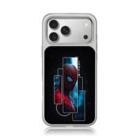 Spiderman geometric split dark art iPhone 17 Pro Max Electroplated Silver Case1