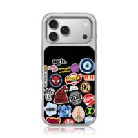 Spiderman vans bazinga pop stickers iPhone 17 Pro Max Electroplated Silver Case1