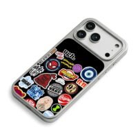 Spiderman vans bazinga pop stickers iPhone 17 Pro Max Electroplated Silver Case2