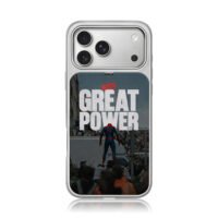Spiderman with great power on car iPhone 17 Pro Max Electroplated Silver Case1