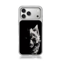 Split wolf mismatched eyes iPhone 17 Pro Max Electroplated Silver Case1