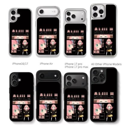 Spy x Family Anya smile Japanese text Chris Brown Phone Case Black Electroplated Silver For Iphone 11 To 17
