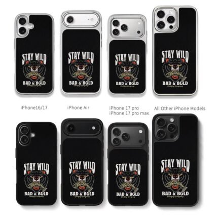Stay wild bear fish retro art Chris Brown Phone Case Black Electroplated Silver For Iphone 11 To 17