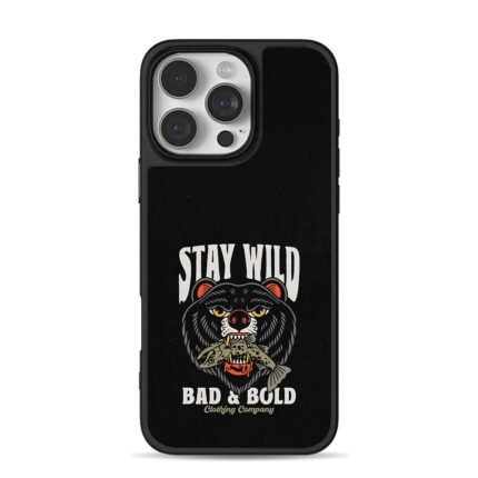 Stay wild bear fish retro art iPhone 16 Pro Max Black Case