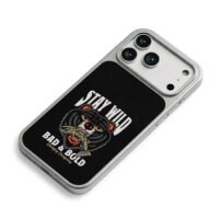 Stay wild bear fish retro art iPhone 17 Pro Max Electroplated Silver Case2