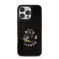 Stay Wild Live Free panther bolt art iPhone 16 Pro Max Black Case