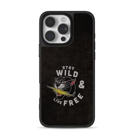 Stay Wild Live Free panther bolt art iPhone 16 Pro Max Black Case