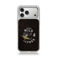 Stay Wild Live Free panther bolt art iPhone 17 Pro Max Electroplated Silver Case1
