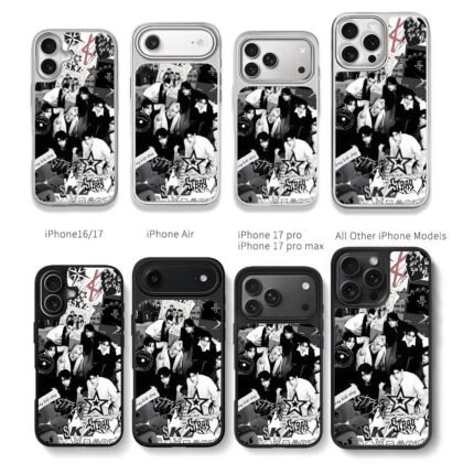 Stray Kids black white collage Chris Brown Phone Case Black Electroplated Silver For Iphone 11 To 17