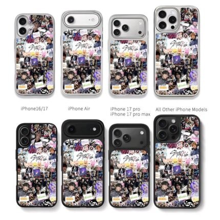 Stray Kids collage with SKZ mascots Chris Brown Phone Case Black Electroplated Silver For Iphone 11 To 17