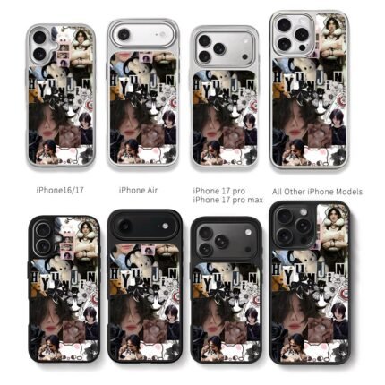 Stray Kids Hyunjin collage plush bow Chris Brown Phone Case Black Electroplated Silver For Iphone 11 To 17