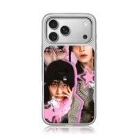 Stray Kids IN pink star collage iPhone 17 Pro Max Electroplated Silver Case1