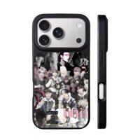 Stray Kids member collage pink text iPhone 17 Pro Max Black Case