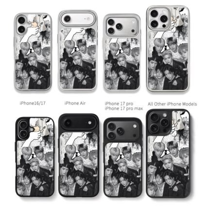 Stray Kids monochrome collage Chris Brown Phone Case Black Electroplated Silver For Iphone 11 To 17