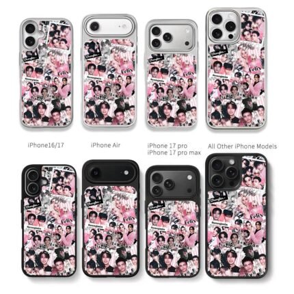 Stray Kids pink kpop member collage Chris Brown Phone Case Black Electroplated Silver For Iphone 11 To 17