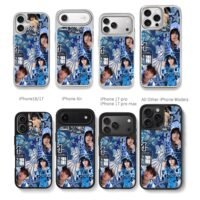 Stray Kids Seungmin blue cat Chris Brown Phone Case Black Electroplated Silver For Iphone 11 To 17