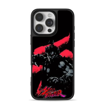 Street Fighter Akuma red black iPhone 16 Pro Max Black Case
