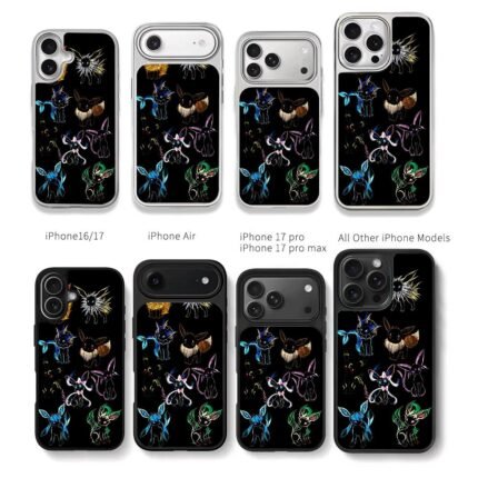 Stylized Pokemon Eevee evolutions Chris Brown Phone Case Black Electroplated Silver For Iphone 11 To 17