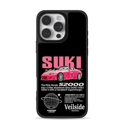 Suki Pink Honda S2000 Veilside Car iPhone 16 Pro Max Black Case