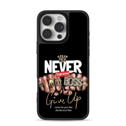 Supreme Bling Boss Fists Never Give iPhone 16 Pro Max Black Case